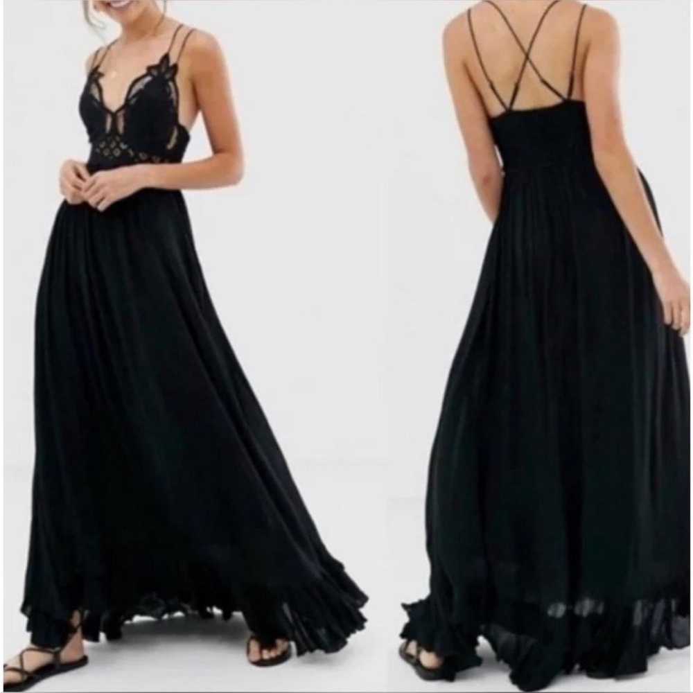 Free People Adella Black Lace-Top Maxi Dress size small